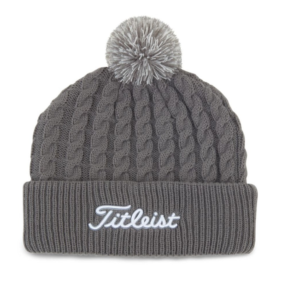 Titleist Cable Knit Pom Pom Golf Beanie TH21WCKNP - Grey/White 0G1 / One Size