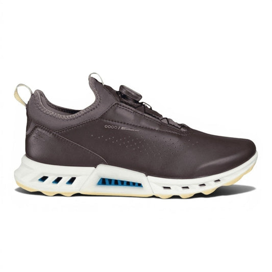 Clarkes Golf Ecco Ladies Biom C4 golf shoes in shale brown leather with BOA fit system and spikeless sole.